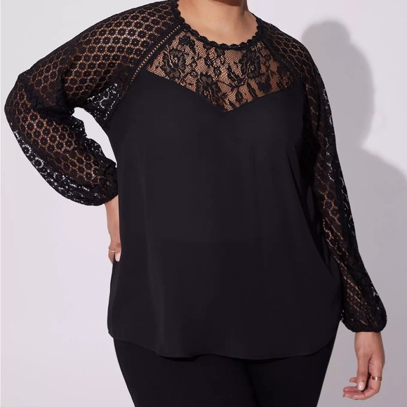 torrid Tops - TORRID Georgette Lace Mix Elegant Black Lace Women's Top